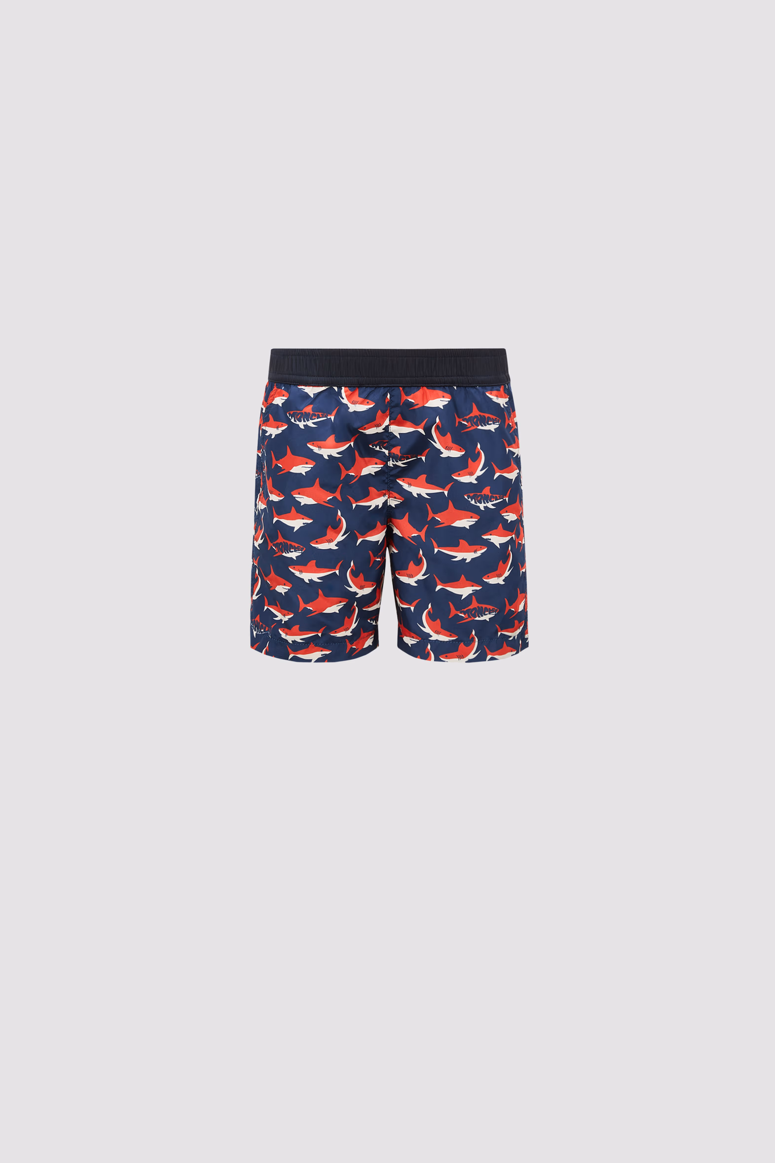 Shark Print Swim Shorts Boy White & Blue & Red Moncler 0